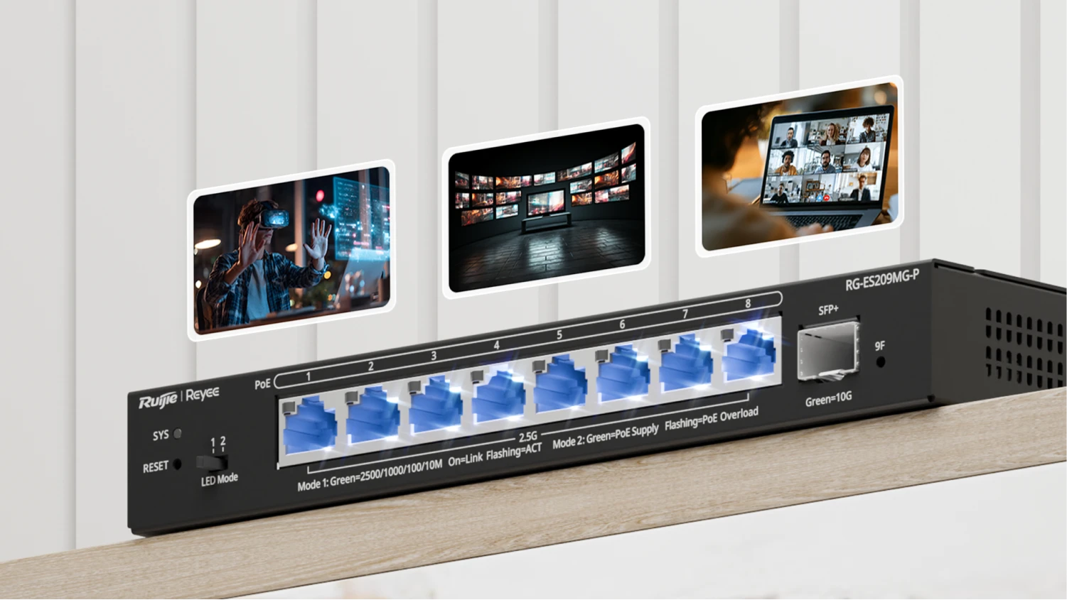 Ruijie Reyee 2.5G PoE switch with multi-4K, VR, and video conferencing use cases